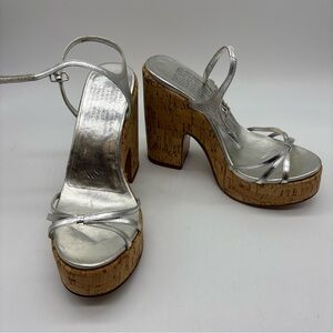 Pedro Garcia Women's Platform High Heel Cork Sandals, Sliver Cork, EU37.5, US 7